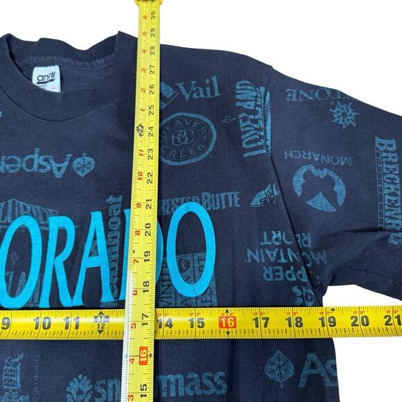 Vtg 90s T Shirt Anvil Colorado AOP L Ski Resorts Single Stitch All Over Print - Picture 7 of 8